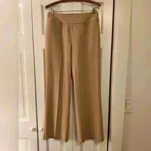 VN women's wide legged pants | flat front | tan and white pin stripe | size 6